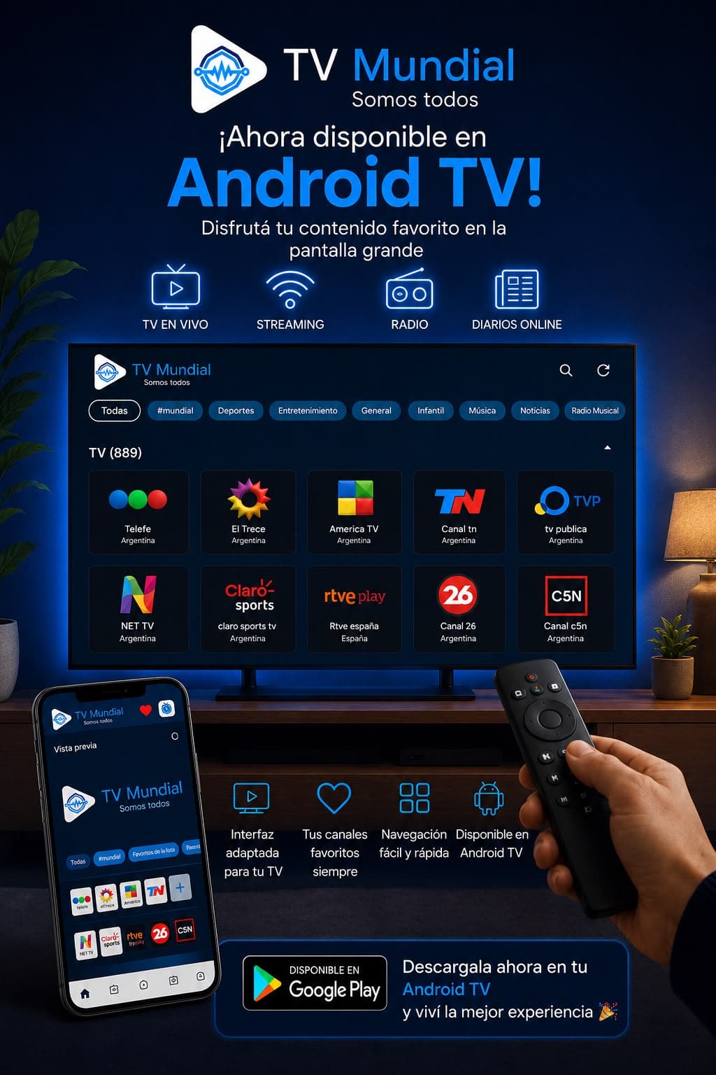 TVMundial en Android TV y Celular